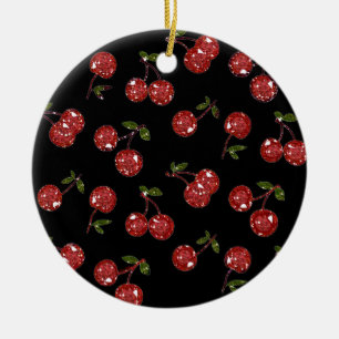 RAB Rockabilly Very Cherry Kersen Op Zwart Keramisch Ornament
