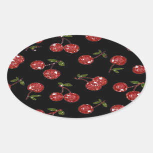 RAB Rockabilly Very Cherry Kersen Op Zwart Ovale Sticker