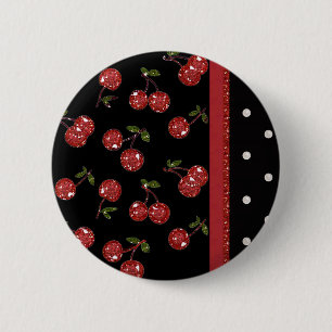 RAB Rockabilly Very Cherry Kersen Zwart Ronde Button 5,7 Cm