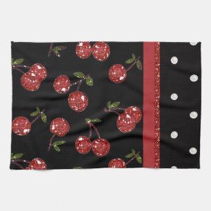 RAB Rockabilly Very Cherry Kersen Zwart Theedoek