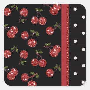 RAB Rockabilly Very Cherry Kersen Zwart Vierkante Sticker