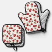 RAB Rockabilly Very Kersen Op Wit Ovenwant & Pannenlap Set (Voorkant / Achterkant)