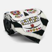 RAB Rockabilly Zebra Print Suikerschedels Stropdas (Opgerold)