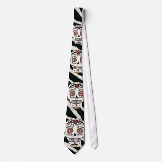 RAB Rockabilly Zebrastreep Suiker Schedels Stropdas (Voorkant)
