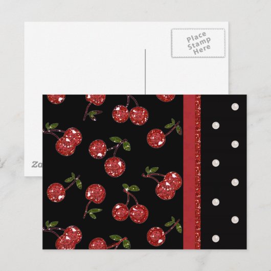 RAB Rockabilly Zeer Cherry Cherries Black Briefkaart (Voorkant / Achterkant)