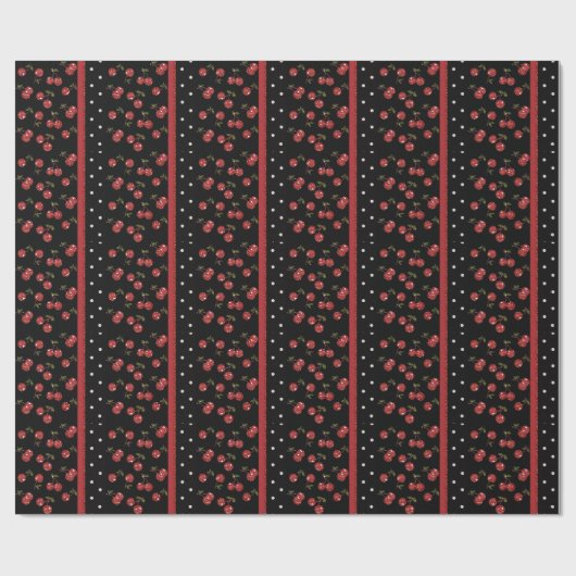 RAB Rockabilly Zeer Cherry Cherries Black Cadeaupapier (Vlak)