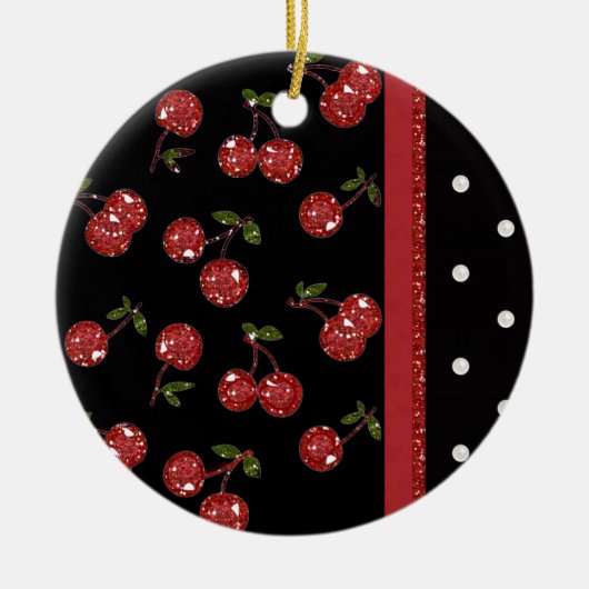 RAB Rockabilly Zeer Cherry Cherries Black Keramisch Ornament (Voorkant)