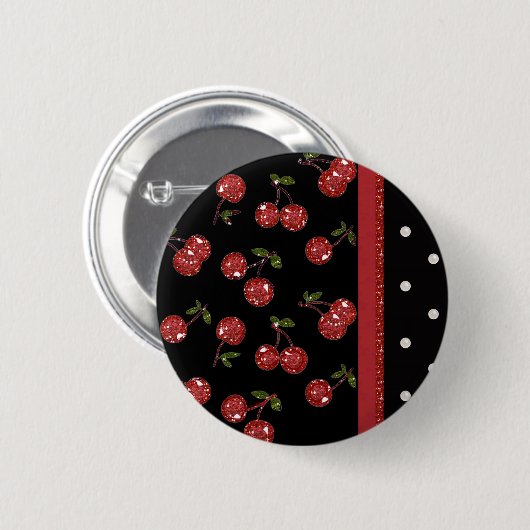 RAB Rockabilly Zeer Cherry Cherries Black Ronde Button 5,7 Cm (Voorkant /achterkant)