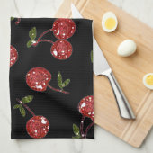 RAB Rockabilly Zeer Cherry Cherries Black Theedoek (Quarter Fold)