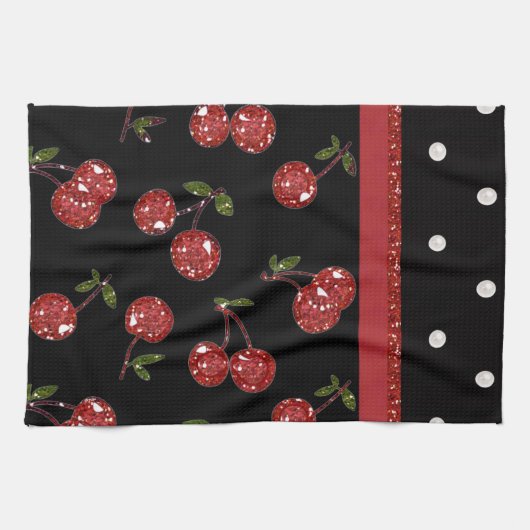 RAB Rockabilly Zeer Cherry Cherries Black Theedoek (Horizontaal)