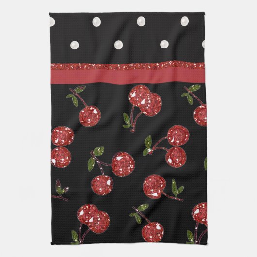 RAB Rockabilly Zeer Cherry Cherries Black Theedoek (Verticaal)