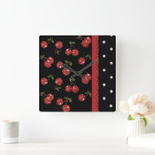 RAB Rockabilly Zeer Cherry Cherries Black Vierkante Klok (Huis)