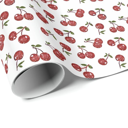 RAB Rockabilly Zeer Cherry Cherry Cherries op Whit Cadeaupapier (Rol Hoek)