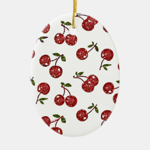 RAB Rockabilly Zeer Cherry Cherry Cherries op Whit Keramisch Ornament