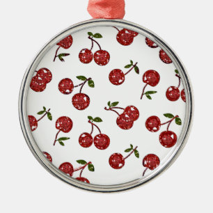 RAB Rockabilly Zeer Cherry Cherry Cherries op Whit Metalen Ornament