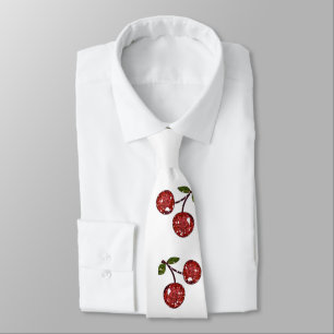 RAB Rockabilly Zeer Cherry Cherry Cherries op Whit Stropdas
