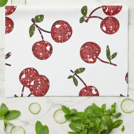 RAB Rockabilly Zeer Cherry Cherry Cherries op Whit Theedoek (Gevouwen)