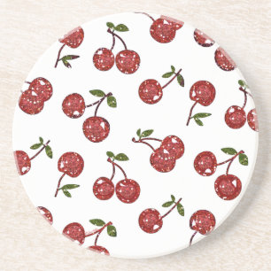 RAB Rockabilly Zeer Cherry Cherry Cherries op Whit Zandsteen Onderzetter