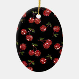 RAB Rockabilly Zeer Cherry Cherry Cherries op zwar Keramisch Ornament