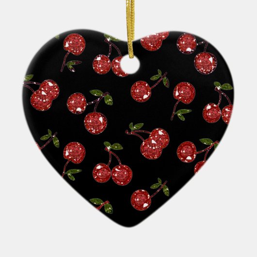 RAB Rockabilly Zeer Cherry Cherry Cherries op zwar Keramisch Ornament (Voorkant)