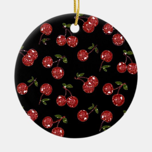 RAB Rockabilly Zeer Cherry Cherry Cherries op zwar Keramisch Ornament (Voorkant)
