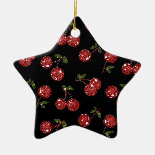 RAB Rockabilly Zeer Cherry Cherry Cherries op zwar Keramisch Ornament