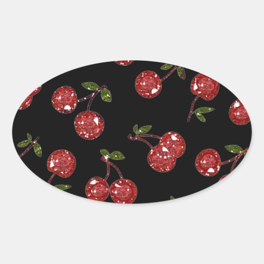 RAB Rockabilly Zeer Cherry Cherry Cherries op zwar Ovale Sticker (Voorkant)