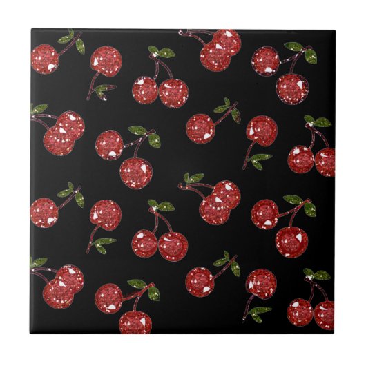RAB Rockabilly Zeer Cherry Cherry Cherries op zwar Tegeltje (Voorkant)