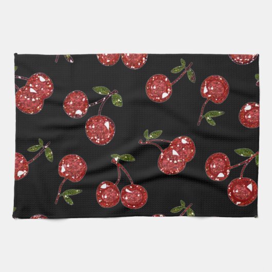 RAB Rockabilly Zeer Cherry Cherry Cherries op zwar Theedoek (Horizontaal)
