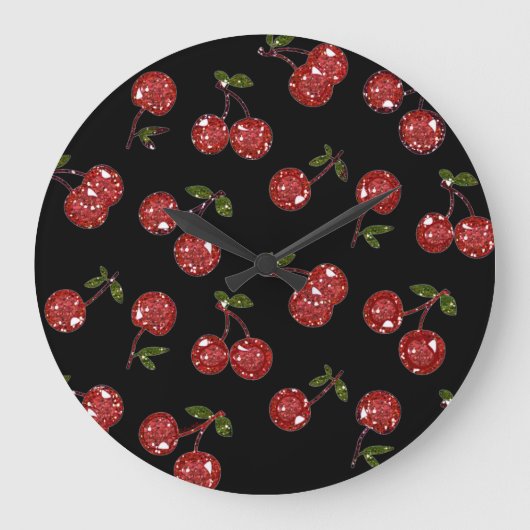 RAB Rockabilly zeer Cherry Cherry Cherry op Black Grote Klok (Voorkant)