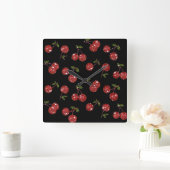 RAB Rockabilly zeer Cherry Cherry Cherry op Black Vierkante Klok (Huis)