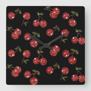 RAB Rockabilly zeer Cherry Cherry Cherry op Black Vierkante Klok
