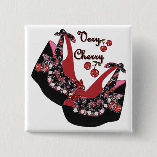 RAB Rockabilly Zeer Cherry Shoes Vierkante Button 5,1 Cm (Voorkant)