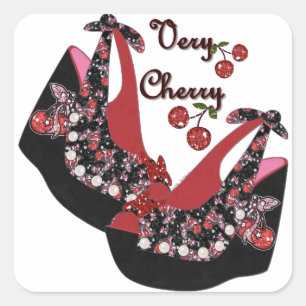 RAB Rockabilly Zeer Cherry Shoes Vierkante Sticker