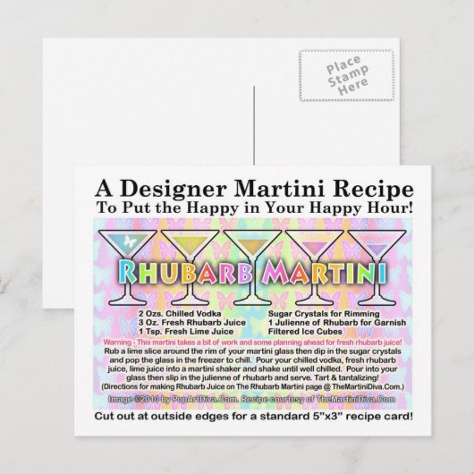 Rabarber Spring Martini Recept Kaart Briefkaart (Voorkant / Achterkant)