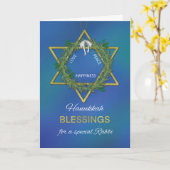 Rabbi Hanukkah Blessings Ster van David Gold Kijk Kaart (Gele Bloem)