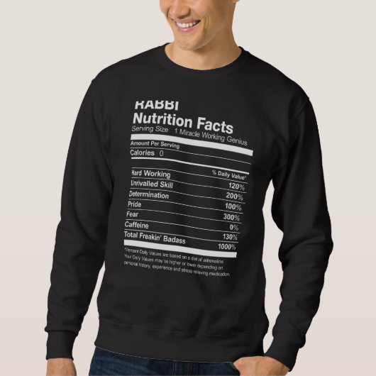 Rabbi Nutrition Facts Funny Trui (Voorkant)