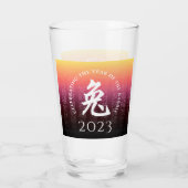 Rabbit 兔 Red Gold Chinese Zodiac Lunar Symbol Glas (Achterkant)