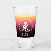 Rabbit 兔 Red Gold Chinese Zodiac Lunar Symbol Glas (Voorkant)