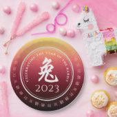 Rabbit 兔 Red Gold Chinese Zodiac Lunar Symbol Papieren Bordje (Feest)