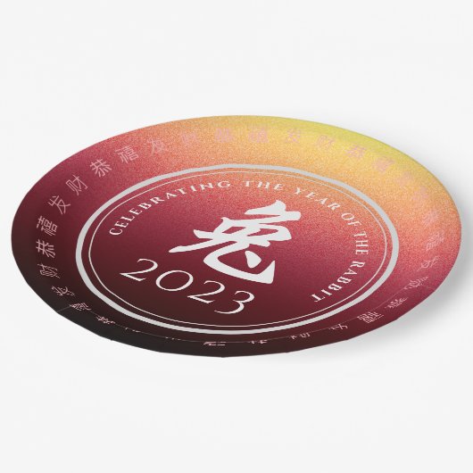 Rabbit 兔 Red Gold Chinese Zodiac Lunar Symbol Papieren Bordje (Gekanteld)