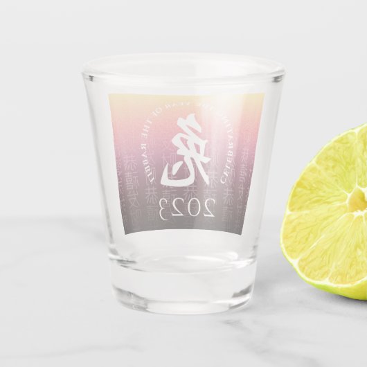 Rabbit 兔 Red Gold Chinese Zodiac Lunar Symbol Shot Glas (Achterkant)