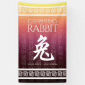 Rabbit 兔 Red Gold Chinese Zodiac Lunar Symbol Spandoek (Verticaal)