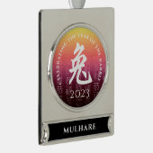 Rabbit 兔 Red Gold Chinese Zodiac Lunar Symbol Verzilverd Banner Ornament (Rechts)