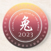 Rabbit 兔 Red Gold Chinese Zodiac Lunar Symbol Zandsteen Onderzetter (Voorkant)