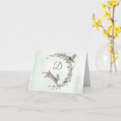 Rabbit and Bird Monogram Wreath Kaart (Gele Bloem)
