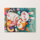 Rabbit and Cat Hugging each other with butterflys  Legpuzzel (Horizontaal)