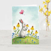 Rabbit And Flowers Cute Scene Card Kaart (Gele Bloem)