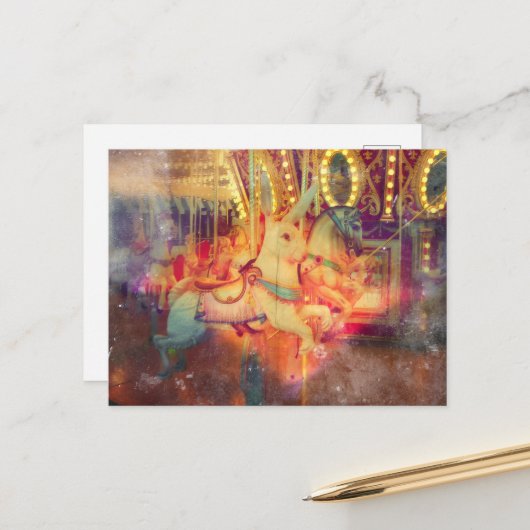 Rabbit and Horse Merry Go Round Briefkaart (Voorkant / Achterkant in situ)