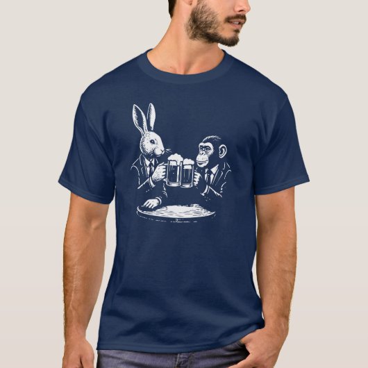 rabbit and monkey are drinking beer in the pub t-shirt (Voorkant)